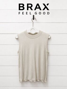 BRAX Cream Sleeveless Mock Neck Knit Top Size 42